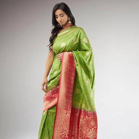 Elegant Green and Red Pochampalli Fancy Saree | Muvvas Boutique - Picture 1 of 4